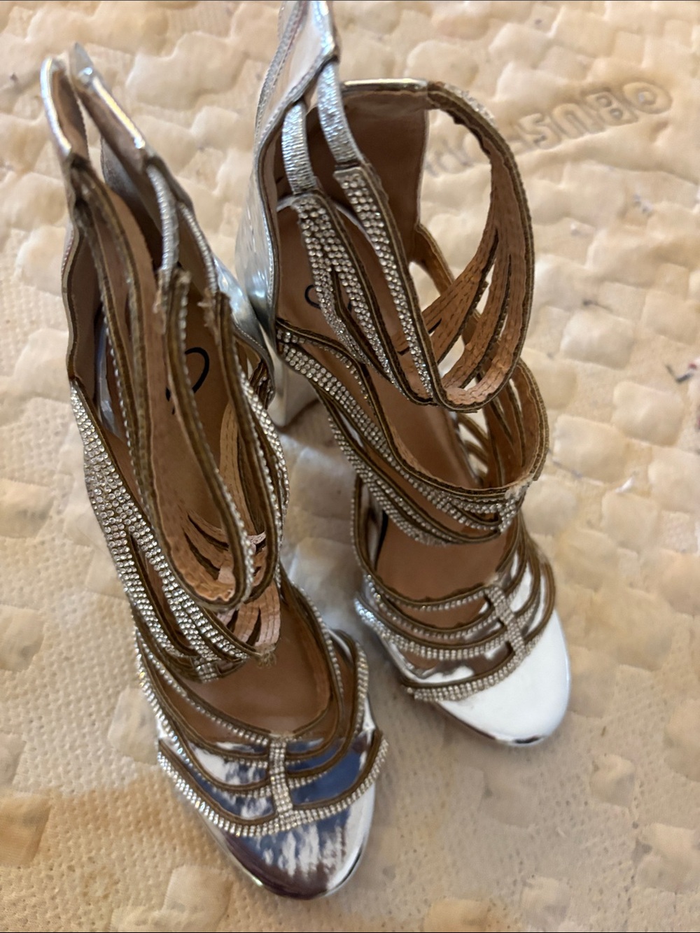 Lipsy Silver Rhinestone Strappy High Heels